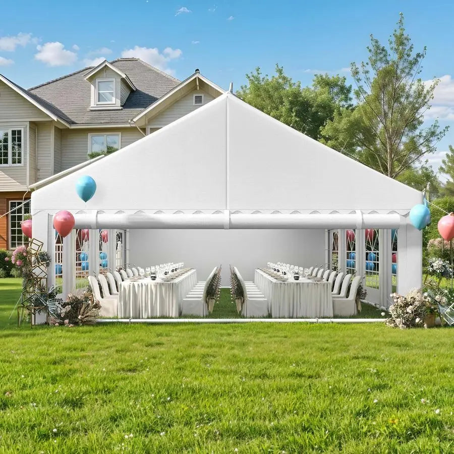 20x30FT Heavy Duty Party Tent PVC White Tent Wedding Event Shelters Ripple Design Upgraded Galvanized Canopy with Large Roof Re