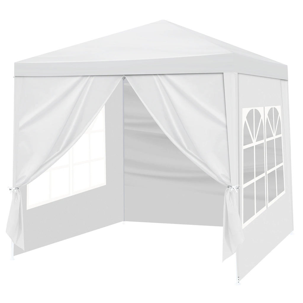 6.5'x6.5' Outdoor Party Tent, Waterproof Canopy with 4 Removable Sidewalls, 2 Doors & 2 Clear Windows, Portable Gazebo for Wedding, Backyard BBQ, White