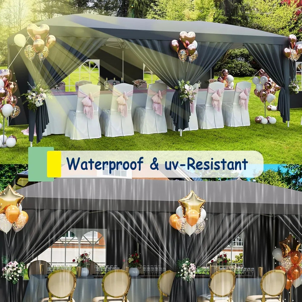 10x20 Pop Up Canopy Tent with 6 Removable Sidewalls, Waterproof Commercial Canopy Ez Outdoor Instant Gazebo UV Protection 50+ Ev