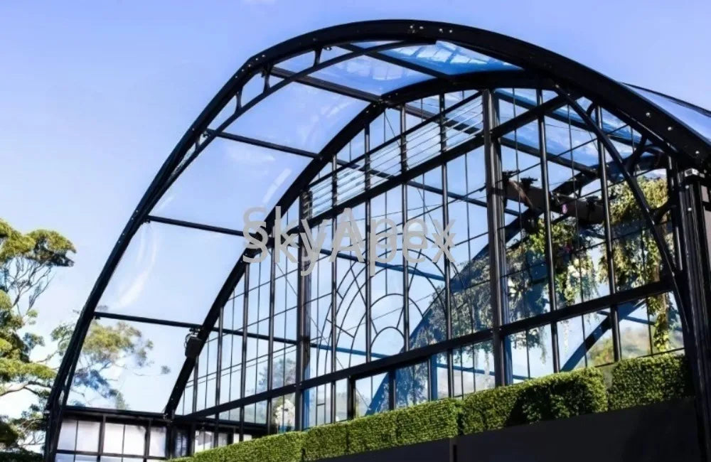 Tente Atrium en Aluminium Noir, Structure Personnalisée, Imperméable et Résistante aux UV, Idéale pour la Location, les Mariages, les Événements Extérieurs, en Promotion