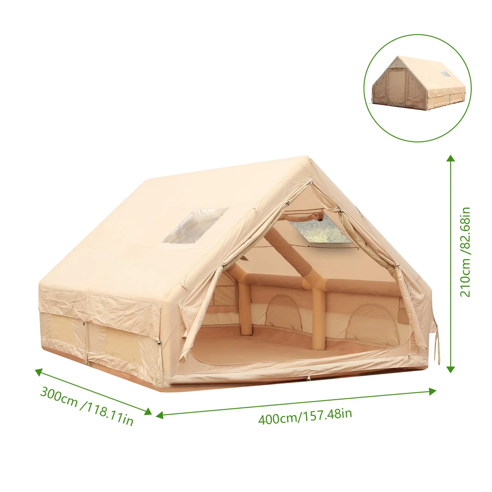 12m² Inflatable House with Skylight Air Glamping Tents Easy Setup Inflatable Camping Tent with Pump Camping with Mesh Windows