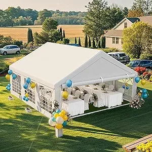 20x20FT Heavy Duty Party Tent Wedding Event Shelters Outdoor Upgraded Galvanized Canopy with Large White Roof, Removable PVC Si