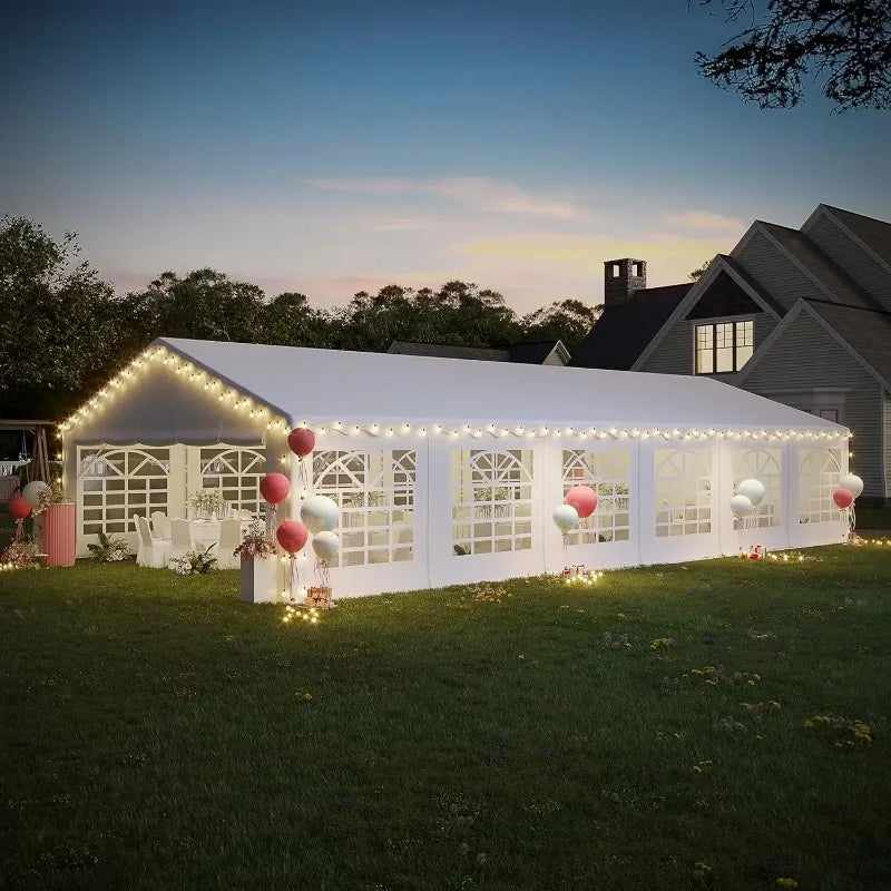 20x40ft Heavy Duty Party Tent Removable Sidewalls 2 Roll-up Doors 4 Storage Bags Outdoor Wedding Canopy White, Customized