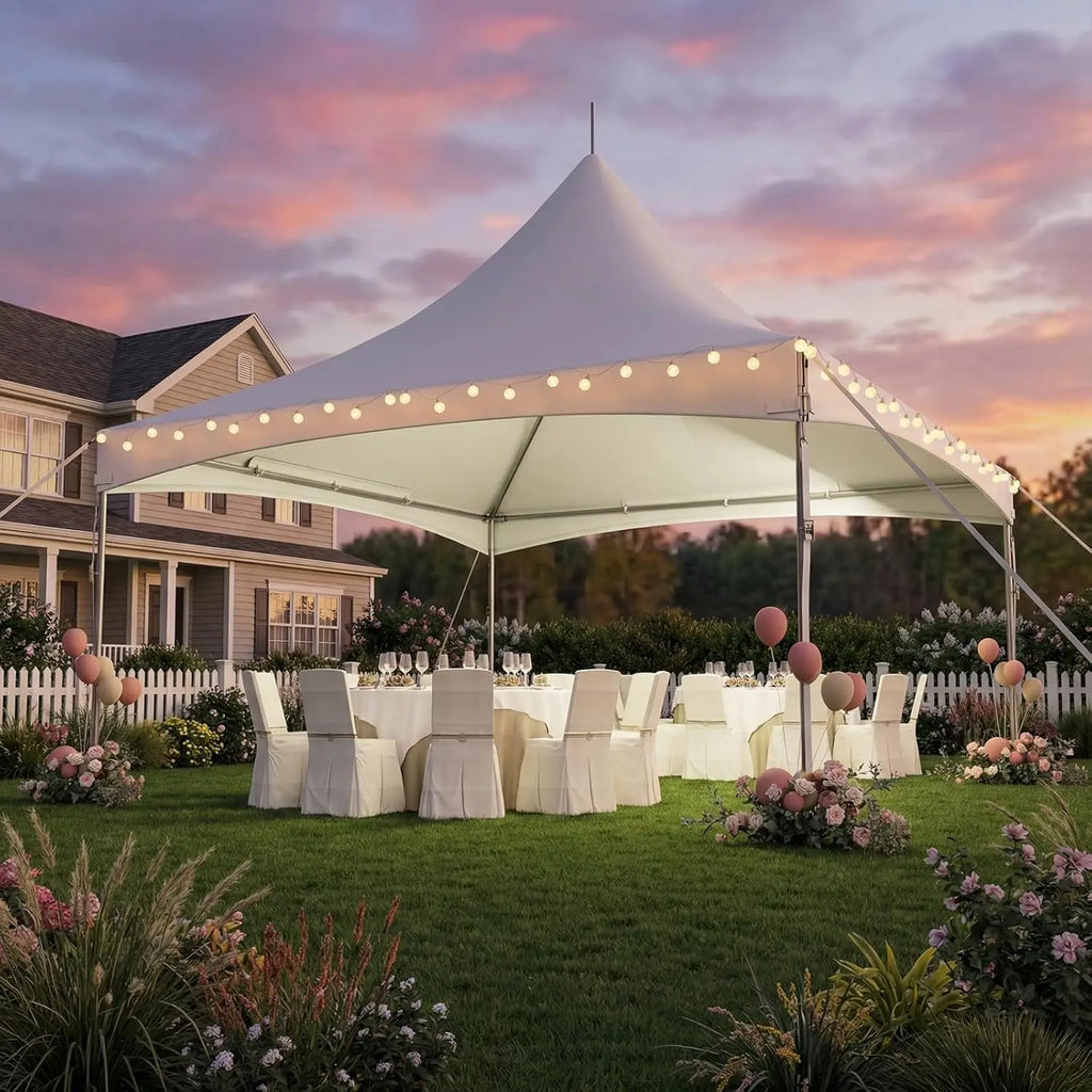 20x20FT Heavy Duty High Peak Party Tent, Outdoor PVC Canopy Shelter for 70 Guests, Ideal for Weddings, Events &, Customized
