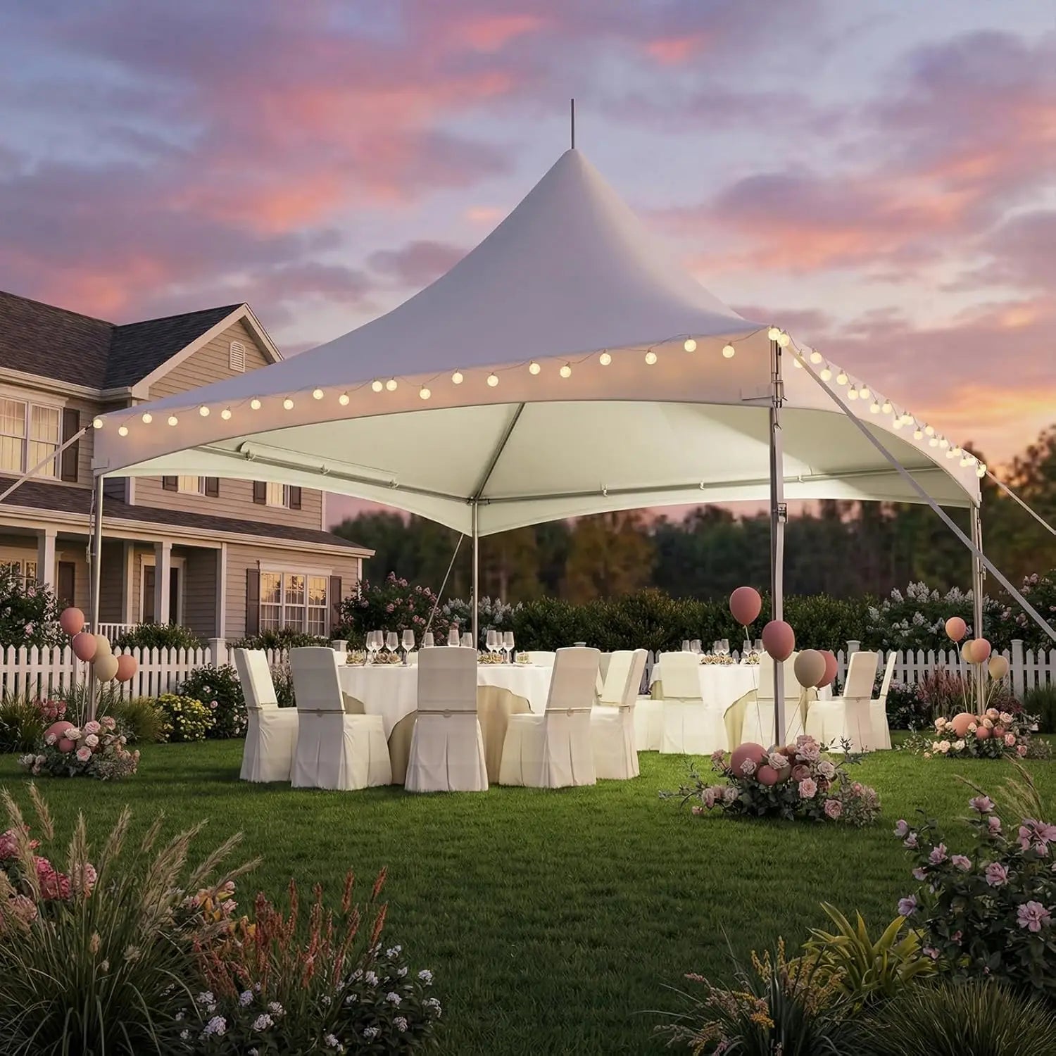 20x20FT Heavy Duty High Peak Party Tent, Outdoor PVC Canopy Shelter for 70 Guests, Ideal for Weddings, Events &, Customized