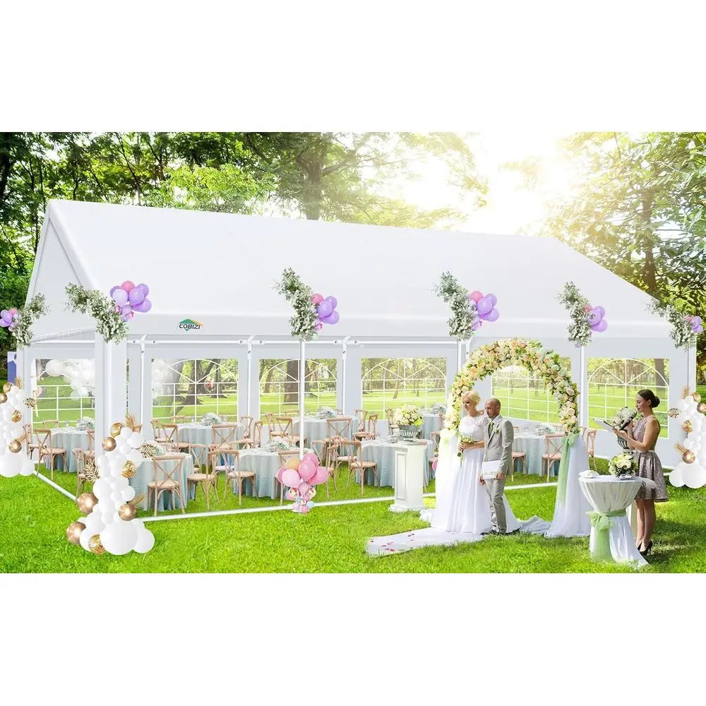20x30 Outdoor Party Tent Heavy Duty Waterproof Canopy Shelter with 8 Sidewalls amp 12 Church Windows, White Powder Coating, Bui
