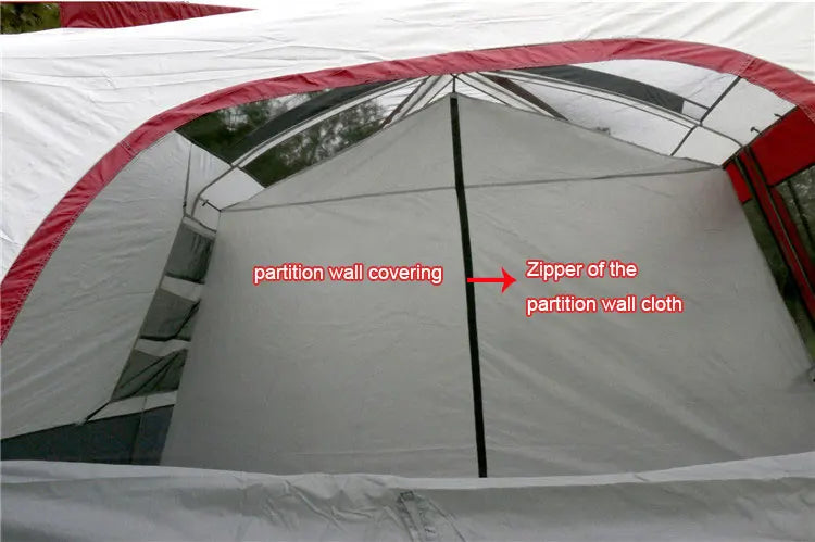 Outdoor Tent 2 Rooms Double Layer Family Camping Party 8-12 Persons Waterproof Windproof Top Rainfly Mesh Windows Portable Bag