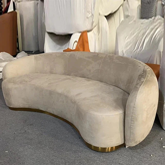Modern Living Room Sofa Set Soft Velvet Curved Sofa With Brushed Gold Metal Base