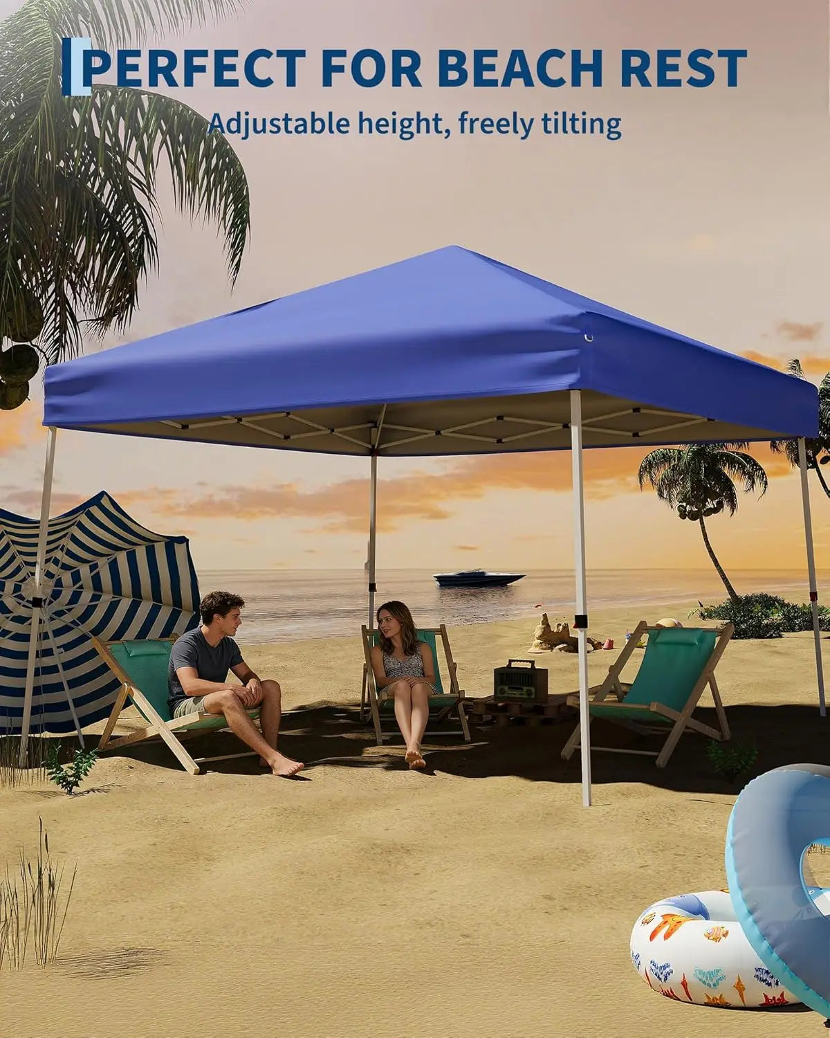 Pop Up Canopy Tent 10x10 FT, Slant Leg Waterproof Outdoor Gazebo, UV50+ Protection, 3 Height Adjustable, Easy Setup, Portable Shelter with Carry Bag for Patio, Garden, Beach, Parties - Blue