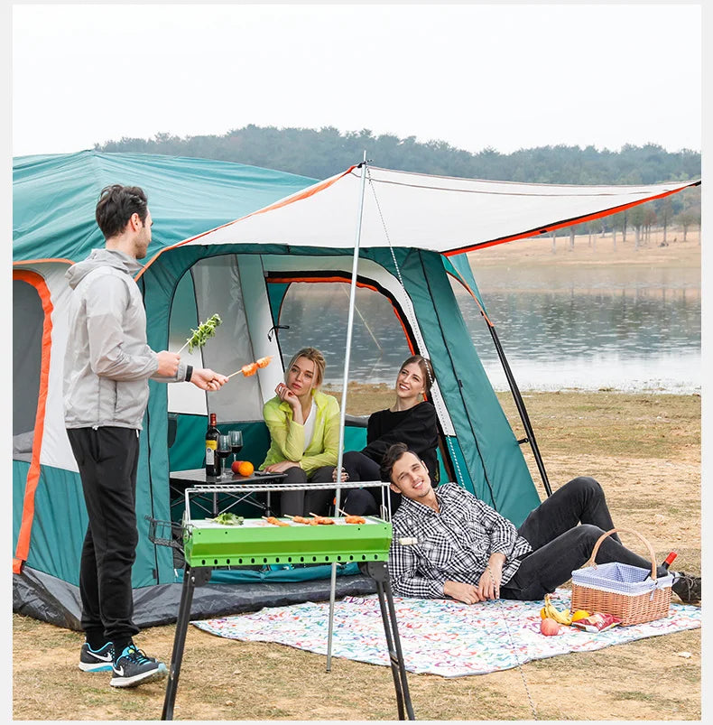 OEM Custom Two Rooms One Hall Straight Wall Large Glamping Camping Tents 8 10 12 Persons Waterproof Outdoor Family