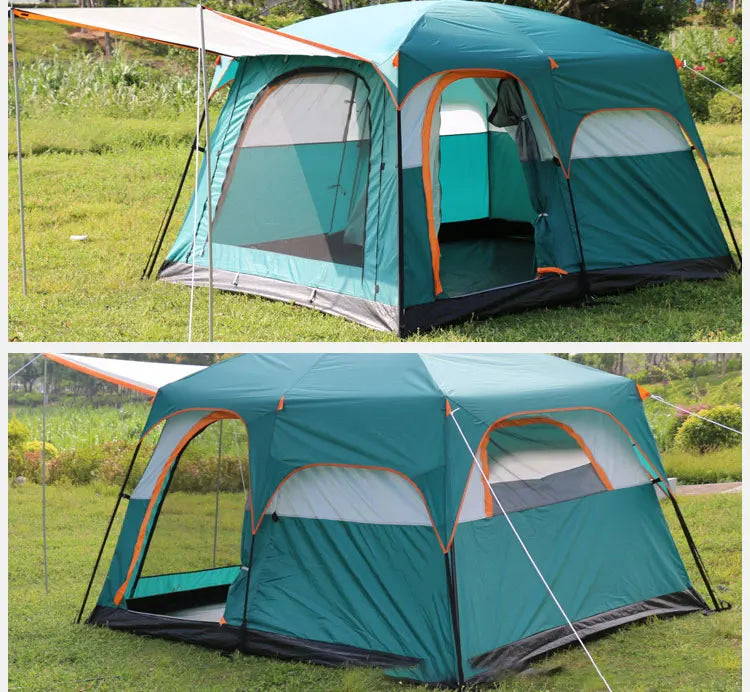 430/380/320cm Camping Tent 5-8-12 Person 3 Sizes Two-bedroom Tent Oversize Leisure Double-plies Rainproof Outdoor Family Tents