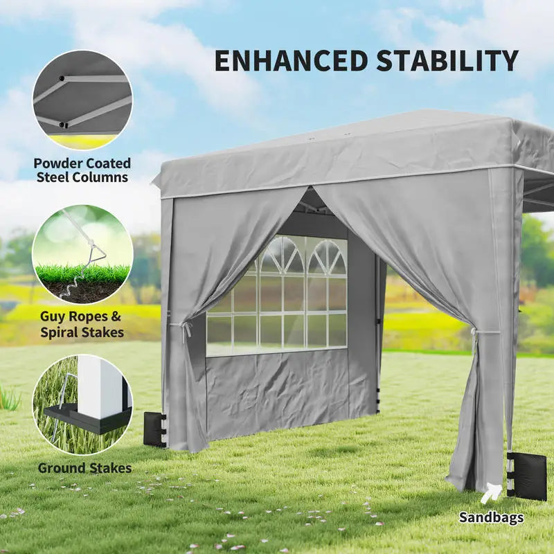 10 x 10 ft Pop Up Canopy Tent with Sidewalls, UPF50+ Outdoor Portable Instant Canopy Shelter with Carry Bag, Light Gray