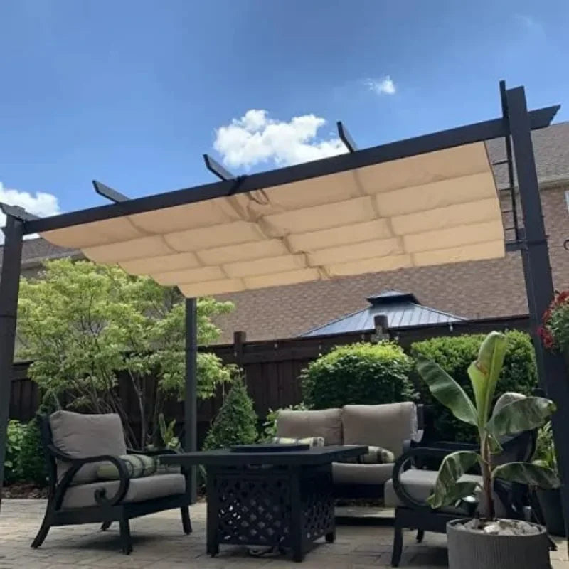 PURPLE LEAF 10' X 13' Outdoor Retractable Pergola with Sun Shade Canopy Patio Metal Shelter for Garden Porch Beach Pavilion