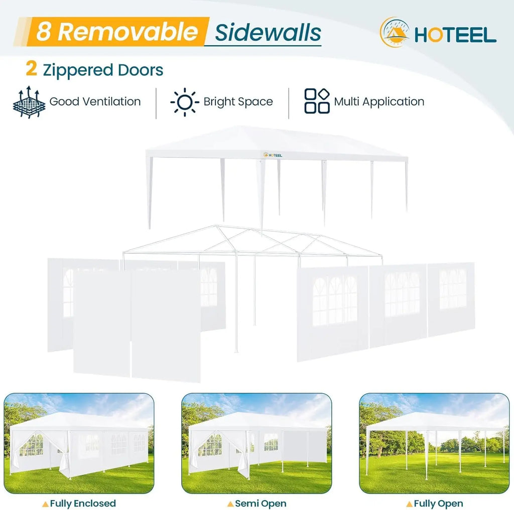 10x30 Party Tent, 300 Sq Ft Outdoor Canopy Holds 40+ Guests, with 8 Sidewalls & 2 Zipper Doors for Wedding, BBQ, Baby Shower