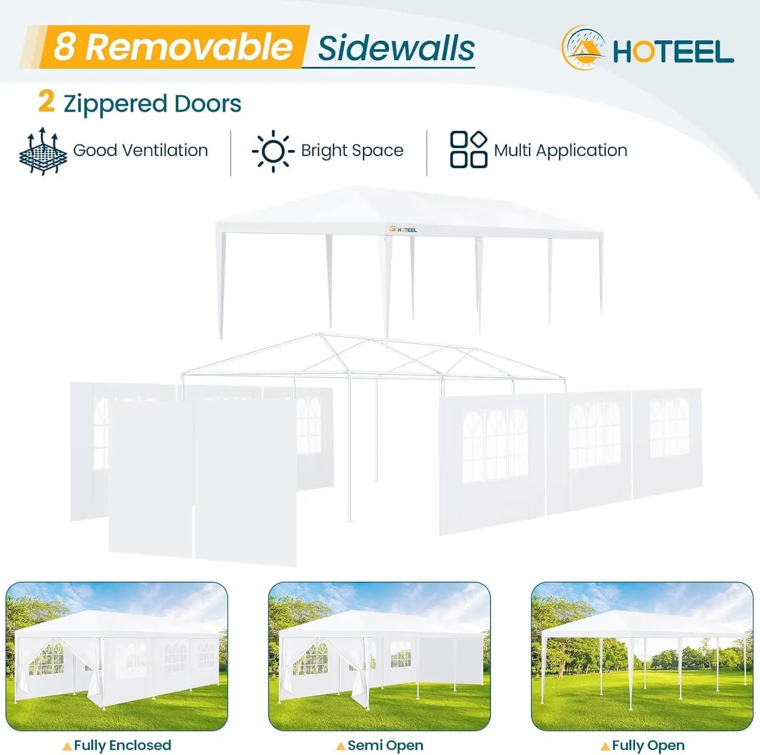 10x30 Party Tent, 300 Sq Ft Outdoor Canopy Holds 40+ Guests, with 8 Sidewalls & 2 Zipper Doors for Wedding, BBQ, Baby Shower