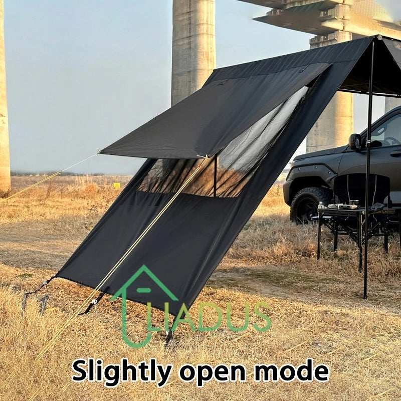Car Side Tent Blackout with Mesh Windows Waterproof UV Protection Mounted Awning for Outdoor Camping Portable Shelter Easy Setup