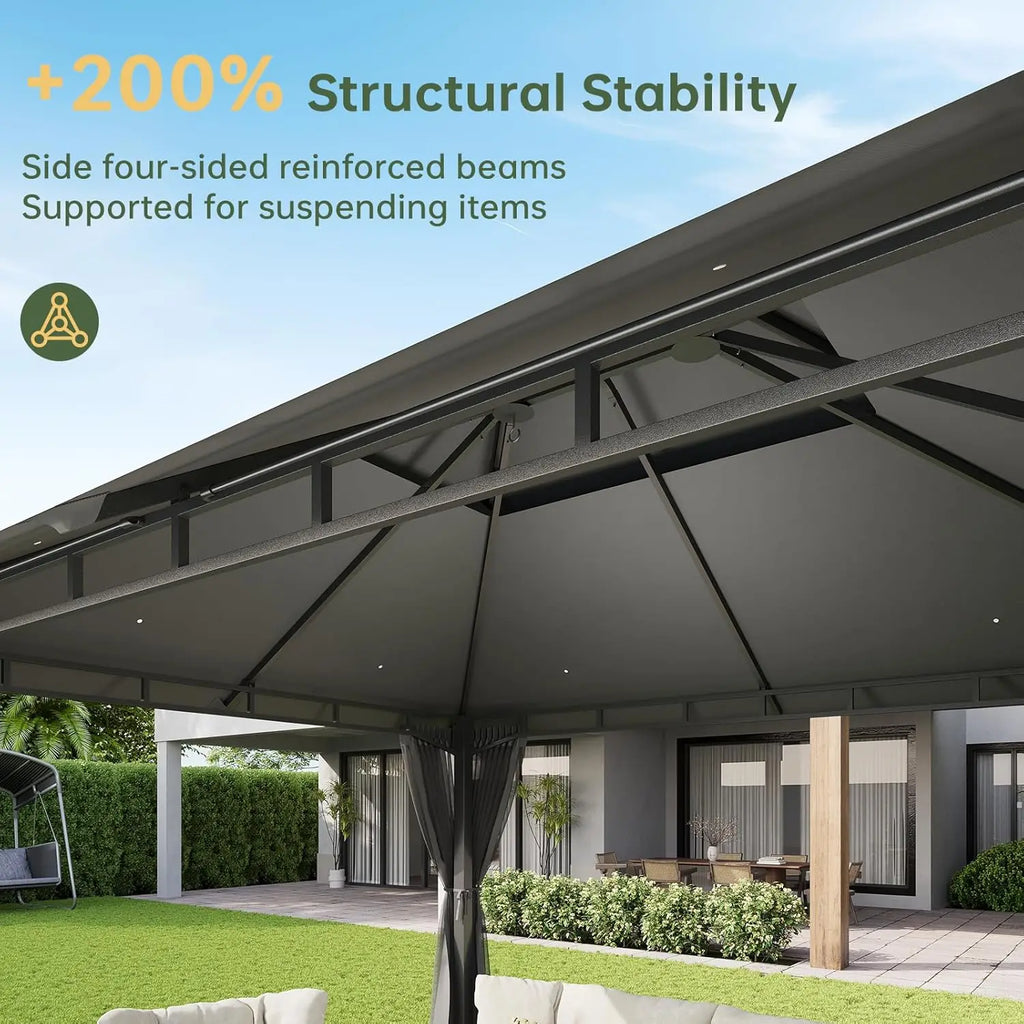 Customized Heavy-Duty Outdoor Gazebo with Double Roof, Mosquito Netting & Zipper Screens, Perfect for Party & Patio Use