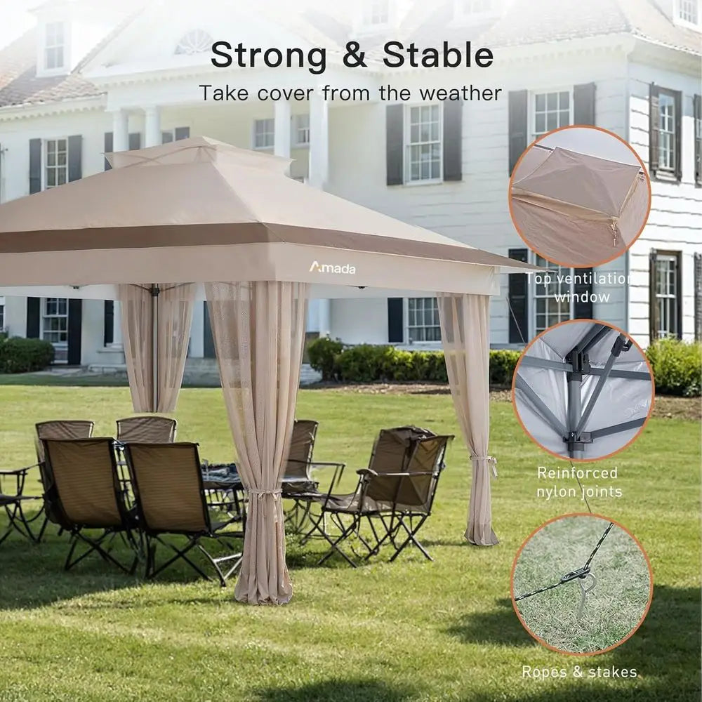 13x13 Outdoor Gazebos Clearance, Wheeled Cover Bag, Patio & Garden Shelter Tent, Khaki