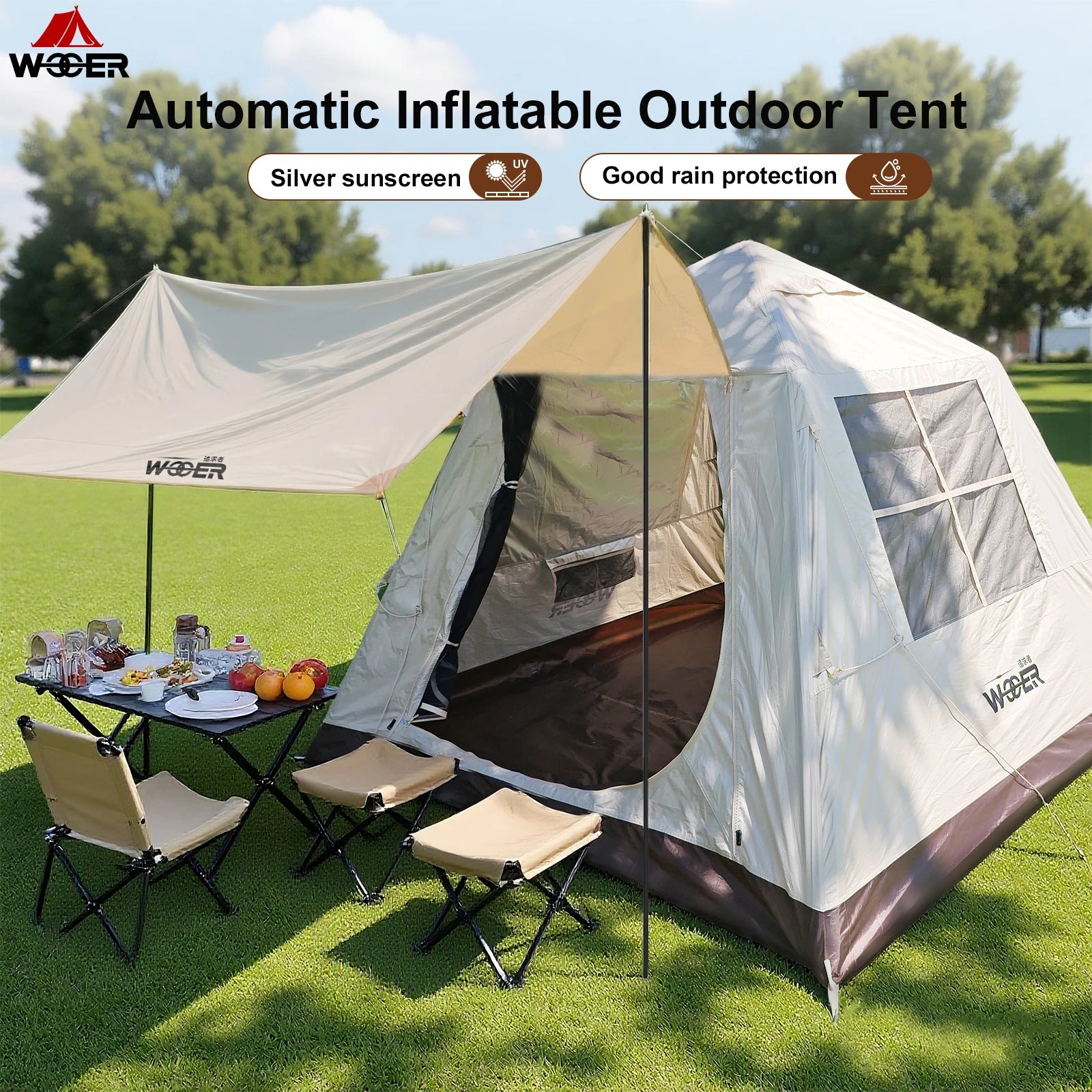 Outdoor Park Camping Glamping Tent Multi-person 4-5 People Tent Hiking Mountain Hiker Inflatable Tent Portable Rainproof Tent