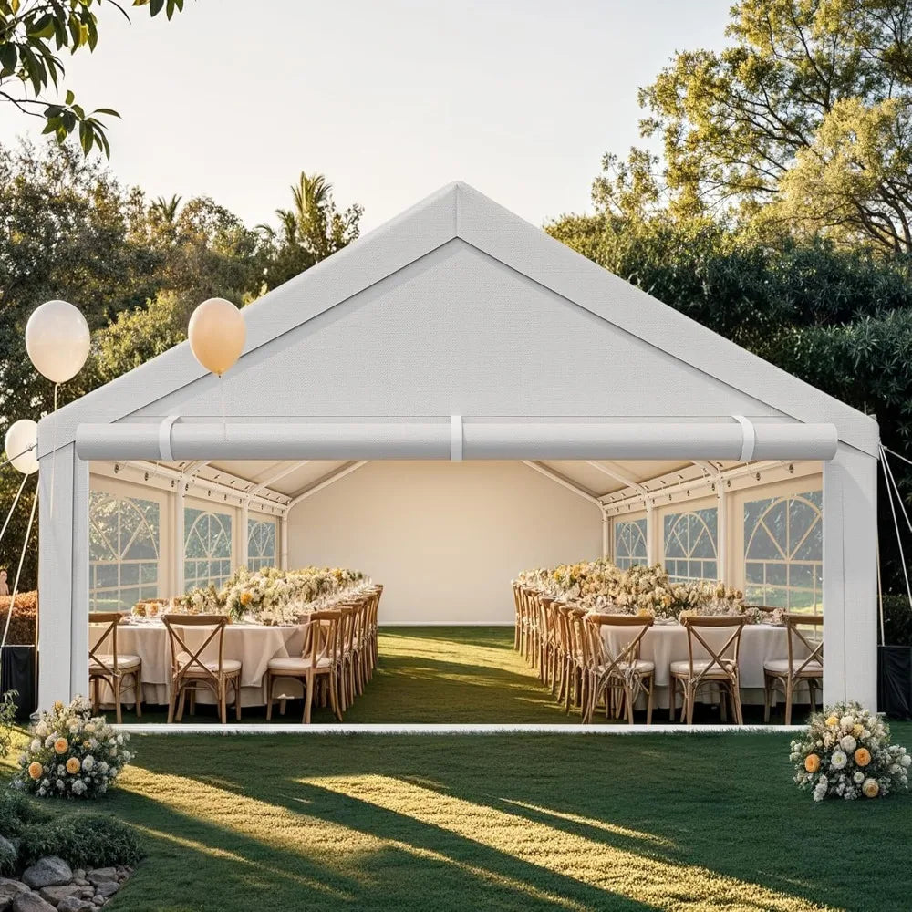 20x20FT Heavy Duty Party Tent Wedding Event Shelters Outdoor Upgraded Galvanized Canopy with Large White Roof, Removable PVC Si