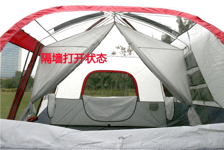 6-12Persons 2Rooms Large Space Tent Glamping Tourist Outdoor Camping Family Travel Anti-storm Suncreen Luxury UV 50+ Beach Play