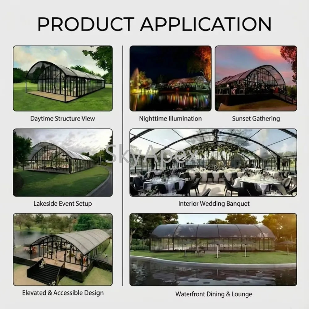 Tente Atrium en Aluminium Noir, Structure Personnalisée, Imperméable et Résistante aux UV, Idéale pour la Location, les Mariages, les Événements Extérieurs, en Promotion