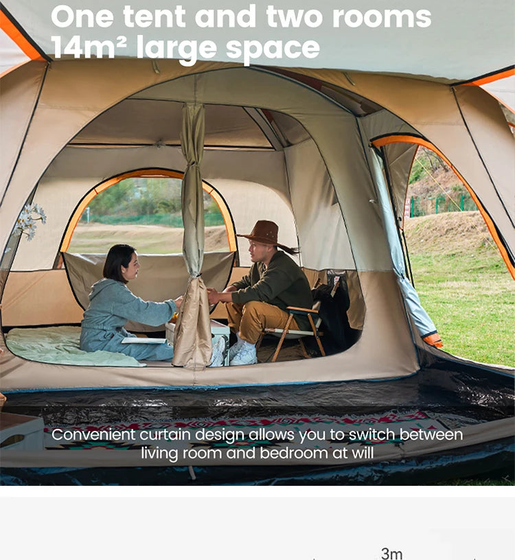 Outdoor Camping Family Tent 3-12 Person Double Layers Oversize 2 Rooms Thickened Rainproof Outdoor Family Camp Tour Equipment