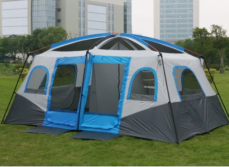 6-12Persons 2Rooms Large Space Tent Glamping Tourist Outdoor Camping Family Travel Anti-storm Suncreen Luxury UV 50+ Beach Play