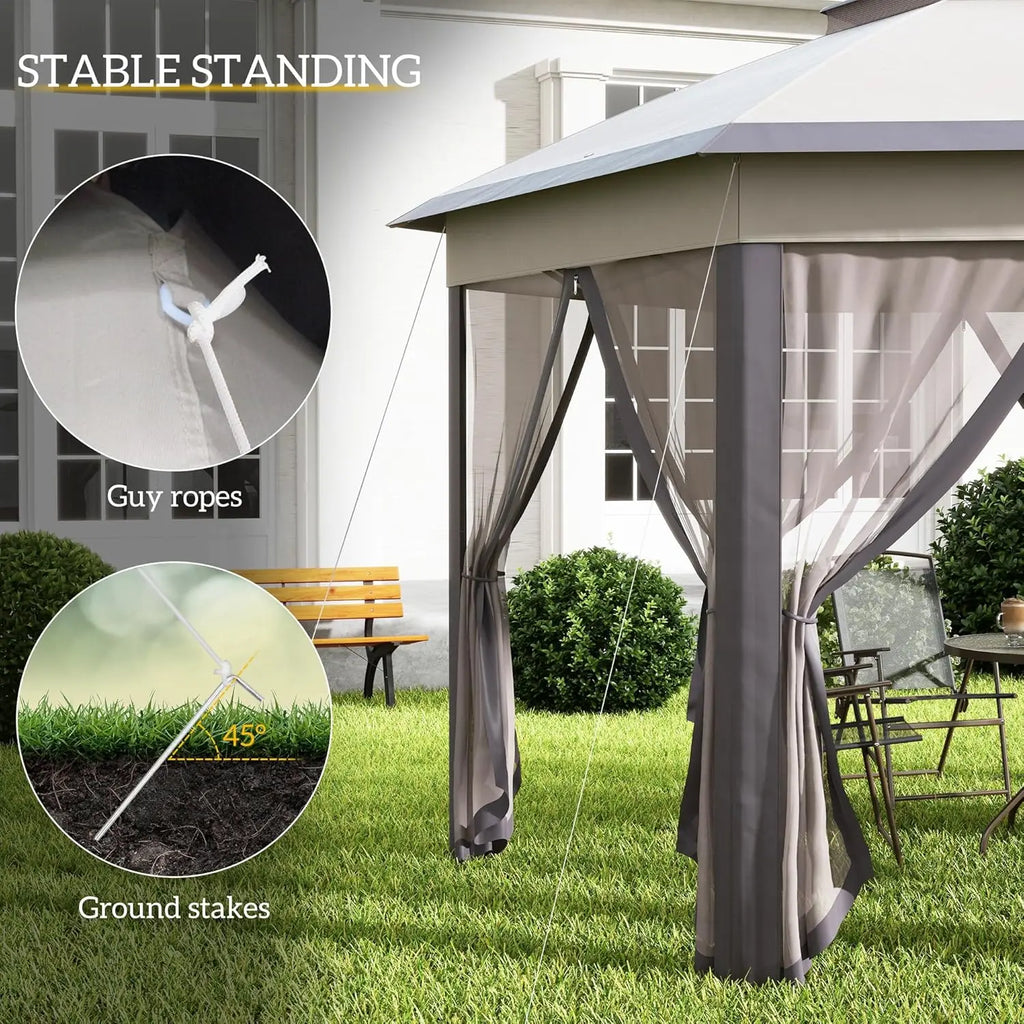 13x13ft Hexagonal Pop Up Gazebo Canopy with 6 Zippered Mesh Walls Steel Frame Patio Backyard Garden Wedding Party Tent, Custom