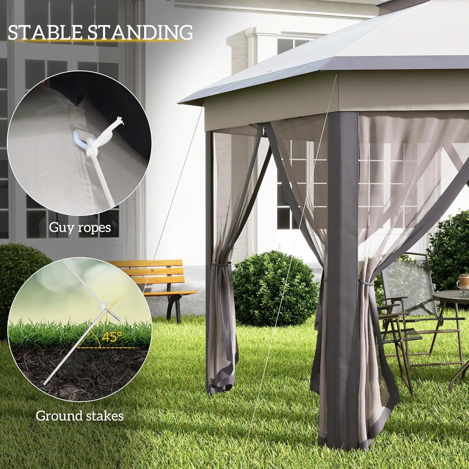 13x13ft Hexagonal Pop Up Gazebo Canopy with 6 Zippered Mesh Walls Steel Frame Patio Backyard Garden Wedding Party Tent, Custom
