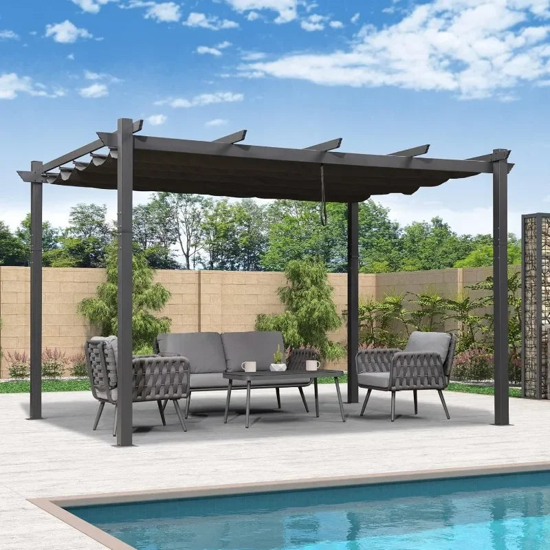PURPLE LEAF 10' X 13' Outdoor Retractable Pergola with Sun Shade Canopy Patio Metal Shelter for Garden Porch Beach Pavilion