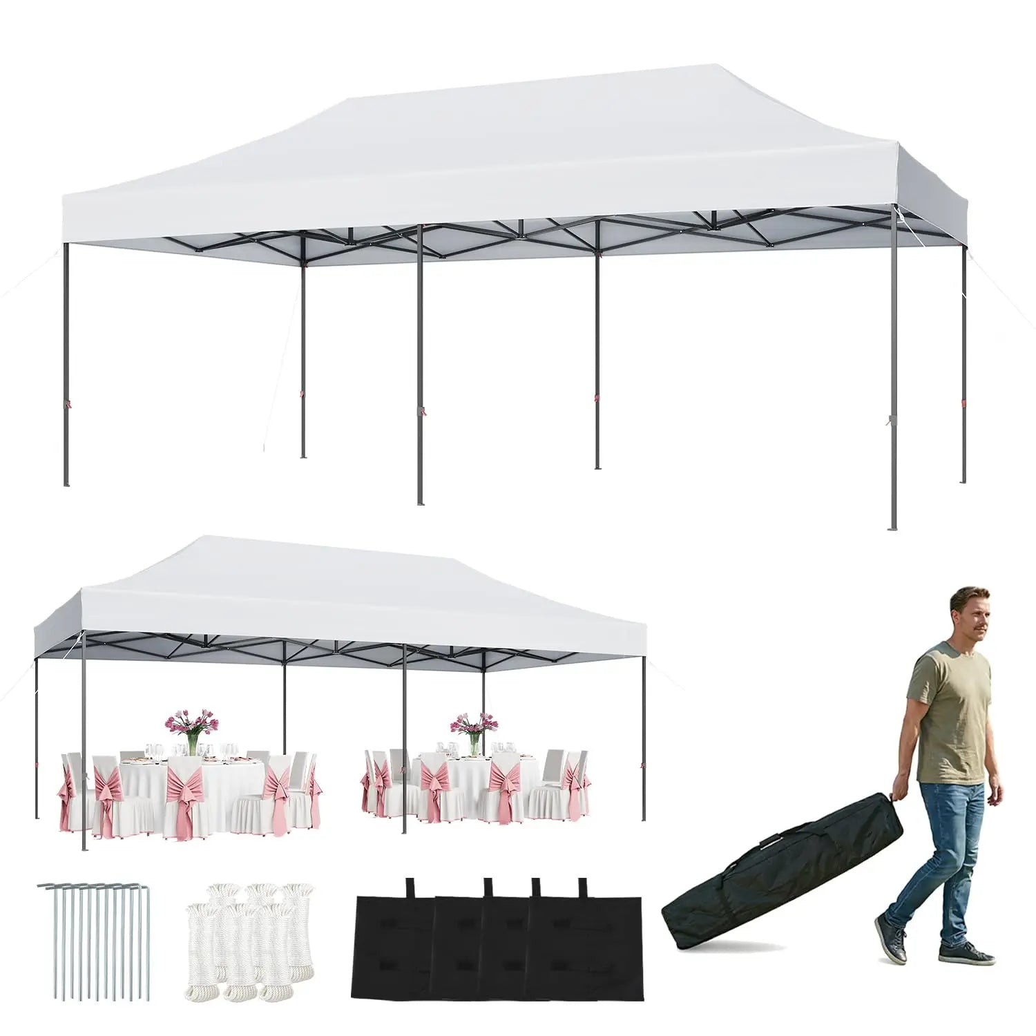 10x20 Pop Up Canopy Without Sidewalls, Easy Up Instant Shelter with Roller Bag & Sand Bags – Outdoor Canopy Tent for, Custom