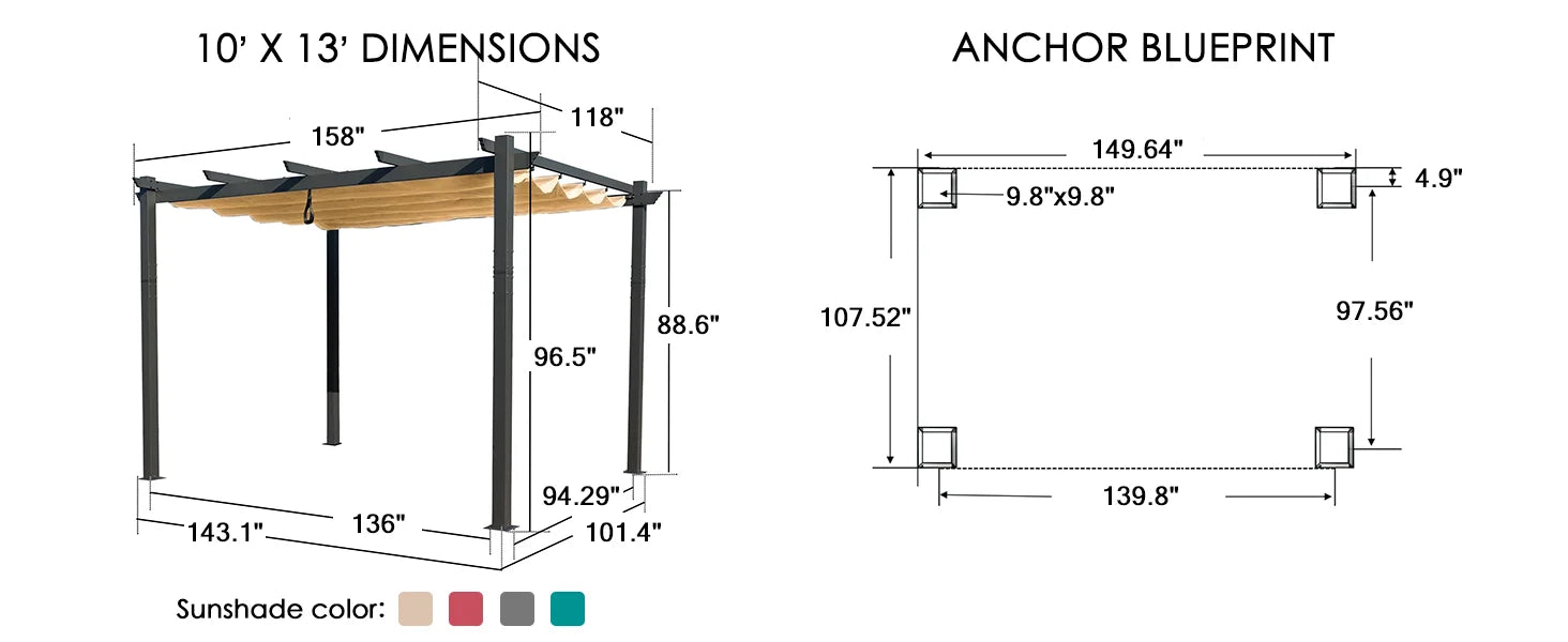 Morgan Outdoor Retractable Pergola with Sun Shade Canopy Patio Aluminum Pergola Shelter for Backyard Deck Garden Modern Metal G