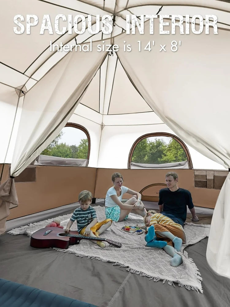 6 | 8 | 10 Person Family Camping Tent with Porch, Big Family Camping Tent with Tall Height, Good Ventilation, Water Resitant Large Tent for Outdoor Camping, Backyard