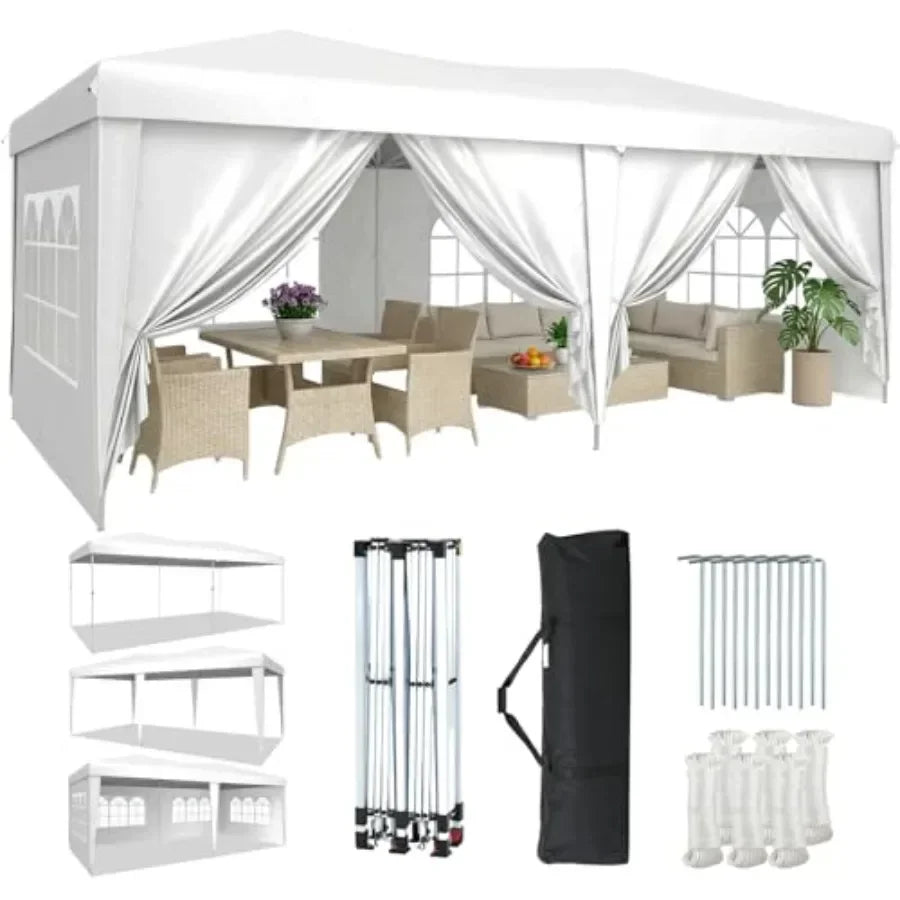 Tente Pop-Up Amovible à Montage Rapide, Tente de Fête Imperméable pour Extérieur, 3 Hauteurs Réglables, Tentes Portables pour Fêtes, Mariages et Événements Commerciaux