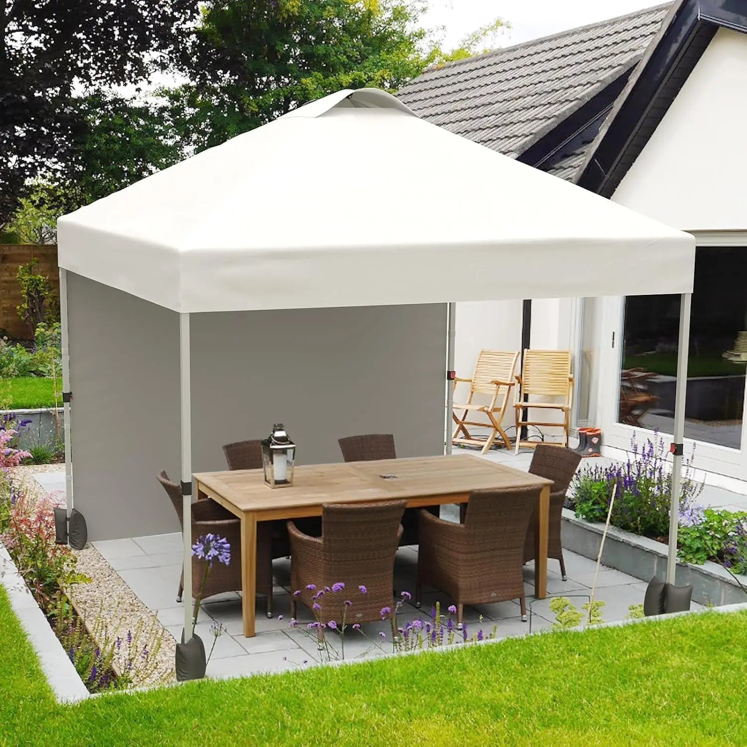 10x10FT Pop Up Gazebos Canopy Tent with Removable Sidewall, One-Push Instant Setup Outdoor Canopy Shelter with Vented Roof, Roller Bag & Sandbags for Beach Camping Market