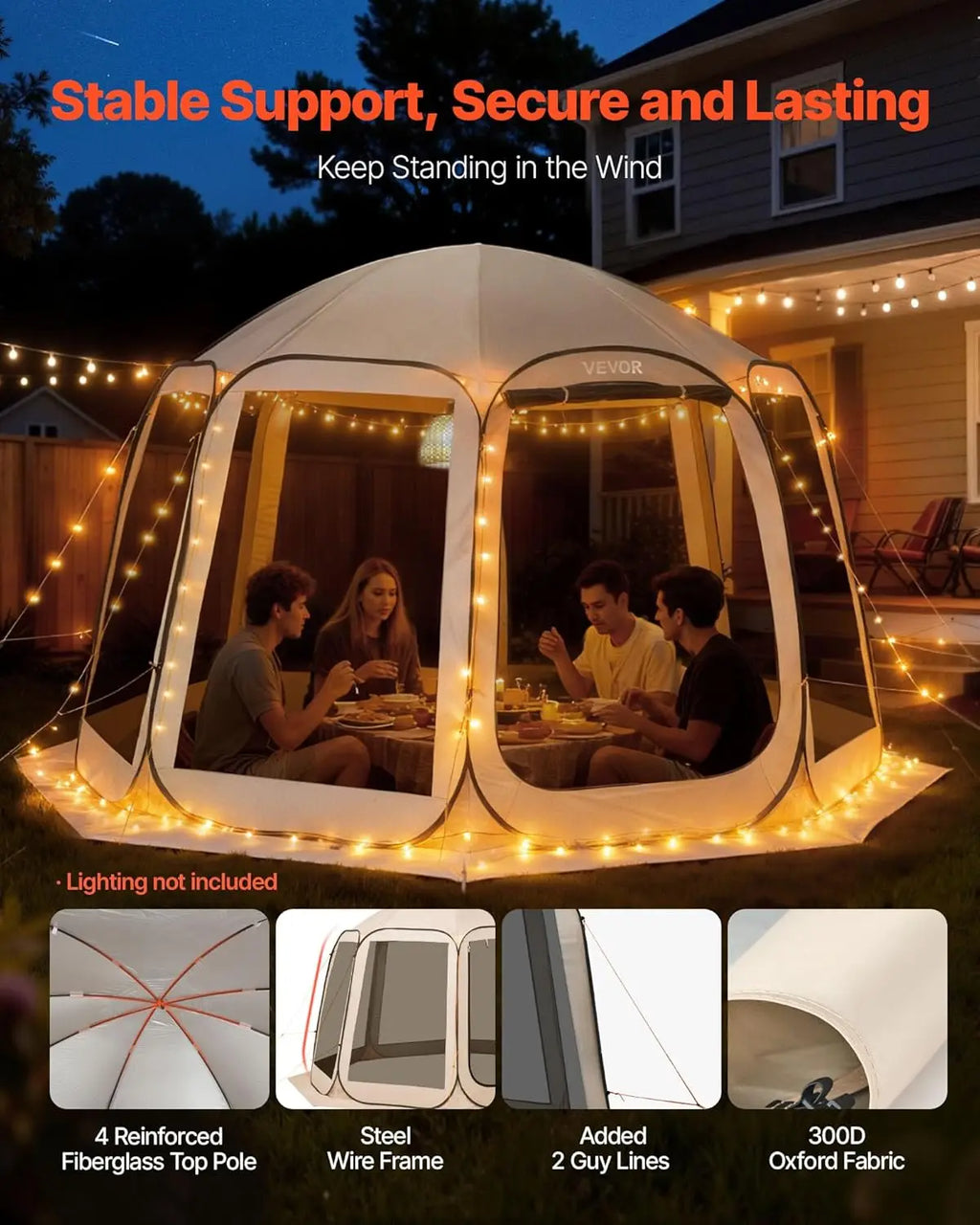 Pop-up Screen House Tent, 12 x 11 ft (approx. 3.7 x 3.4 m), screen gazebo for 10–12 people with extended awning, portable screened enclosure with carry bag and mesh walls, ideal for patios, backyards and outdoor activities