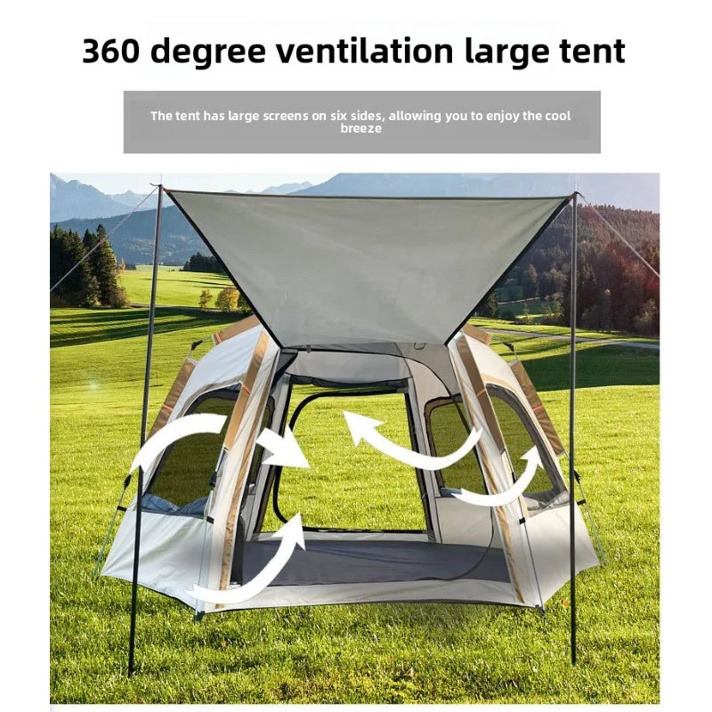 Portable Hexagon Pop Up Tent Outdoor 1 Room 1 Living Space Easy Setup Ventilated Park Camping Canopy Sunshade Party Tent