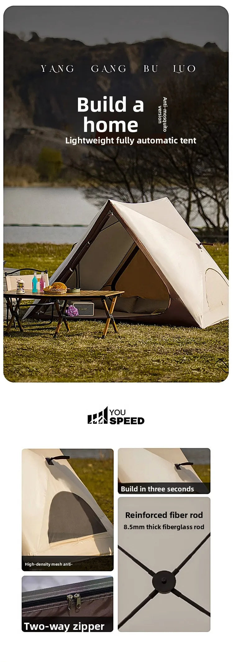 Portable Automatic Pop Up Triangle Beach Tent, UV Protection Outdoor Quick Open Sun Shelter for Camping, Beach and Daily Leisure