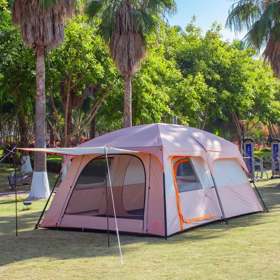Extra Large Tent for 6101214 People with 2 Rooms 3 Doors and 3 Windows Mesh Panels Straight Wall Design Waterproof Double Layer