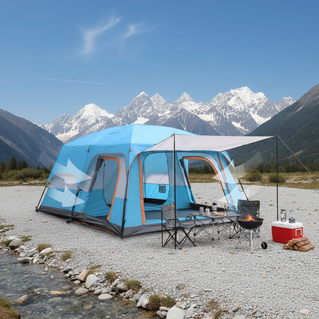 Custom Two Rooms One Hall Straight Wall Large Glamping Camping Tents 8 10 12 Persons Waterproof Outdoor Family