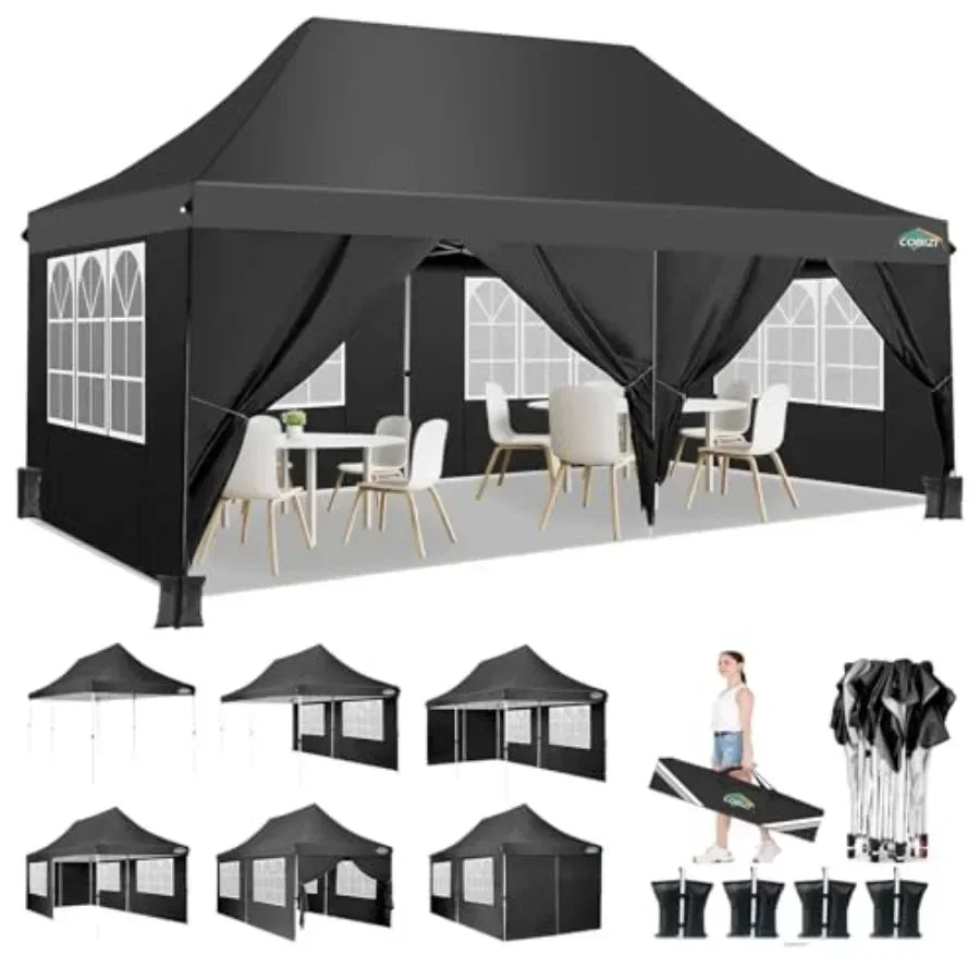 Pop Up  Tent 6 Removable Sidewalls Easy Up Commercial  Waterproof and UV50+ Gazebo with Portable Bag Adjustable Leg Heights Par