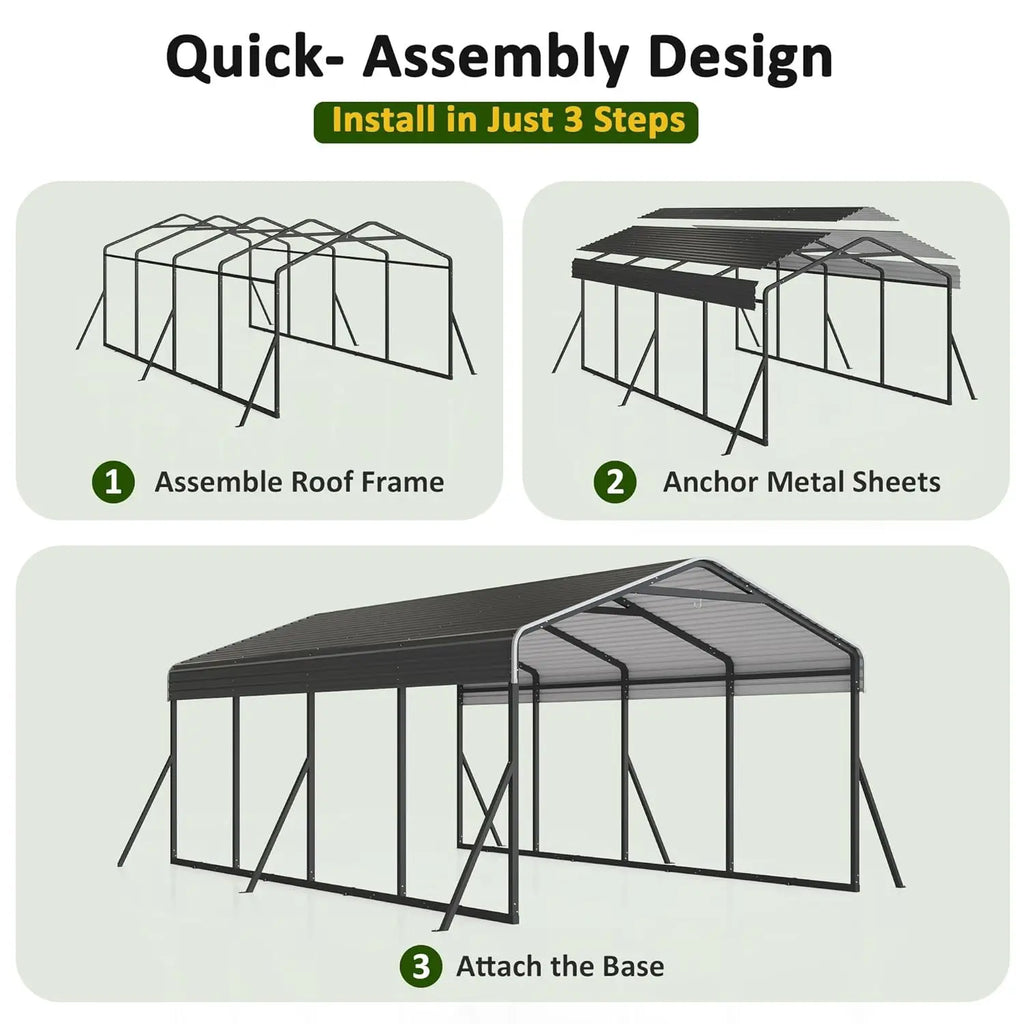 12x20 FT Heavy Duty Metal Carport Galvanized All-Weather Car Shelter Outdoor Garage for Car Boat Tractor Custom