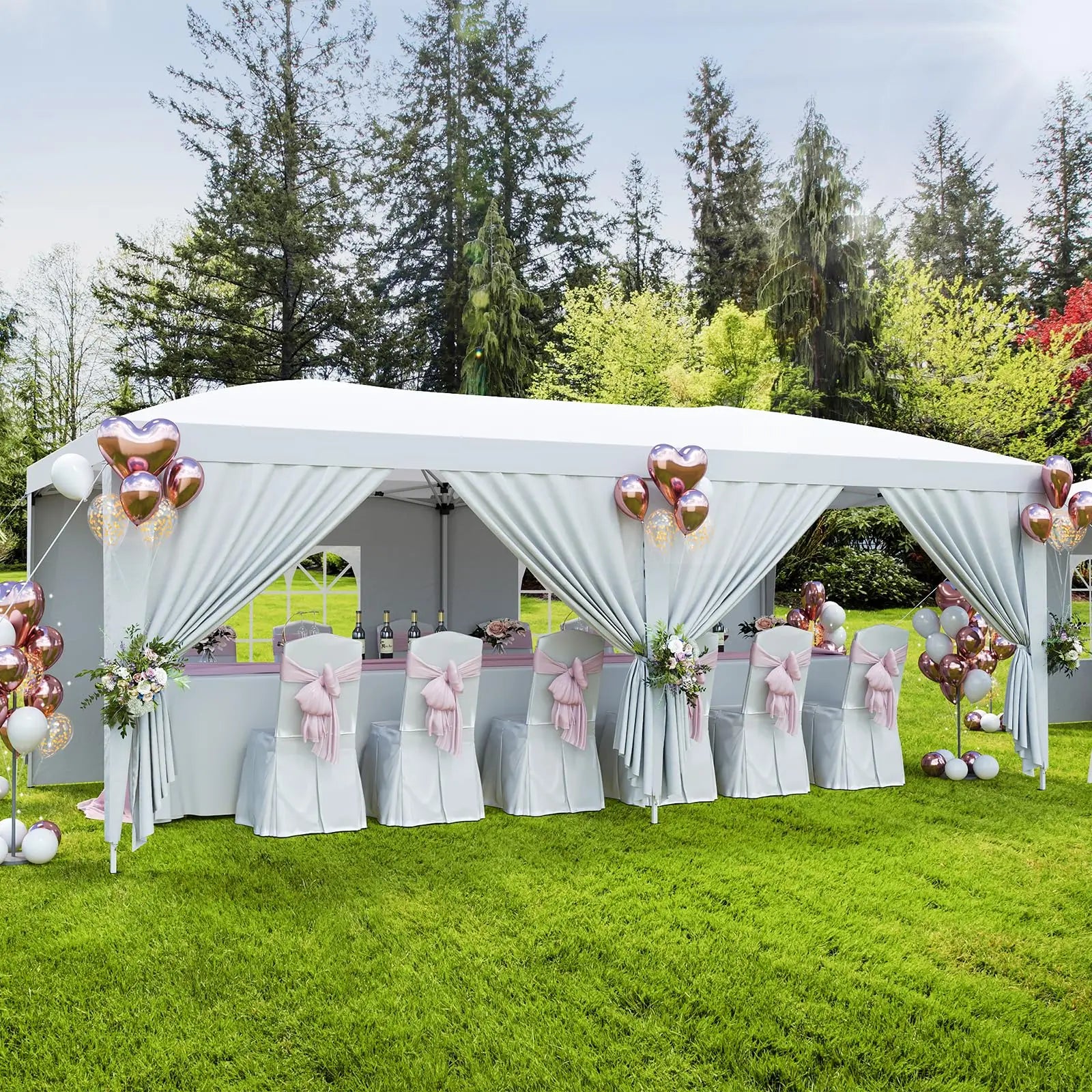10x20 FT Pop Up Canopy Tent, Heavy Duty Waterproof Shelter with 6 Removable Sidewalls Portable White Gazebo for Party Wedding Camping Backyard