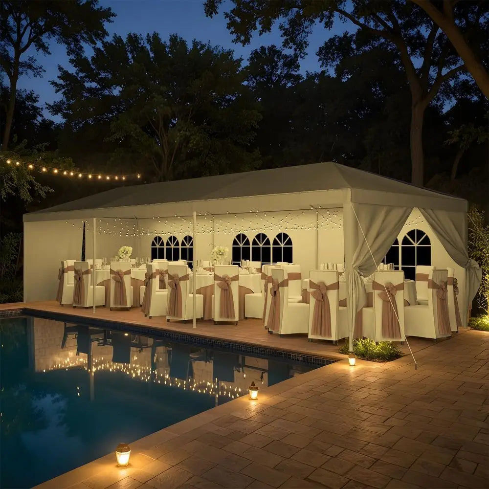 Large 10x30 Outdoor Waterproof Party Tent with Removable Sides and 2 Doors for Weddings, Events