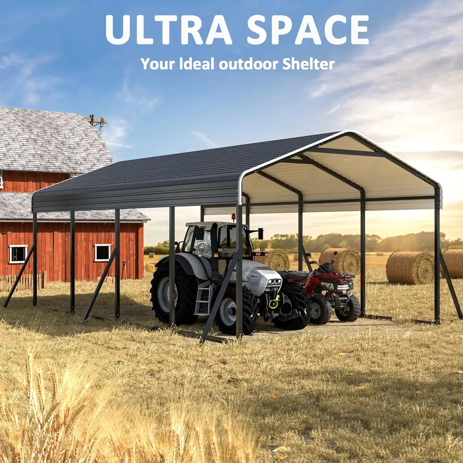 12x20 FT Heavy Duty Metal Carport Galvanized All-Weather Car Shelter Outdoor Garage for Car Boat Tractor Custom