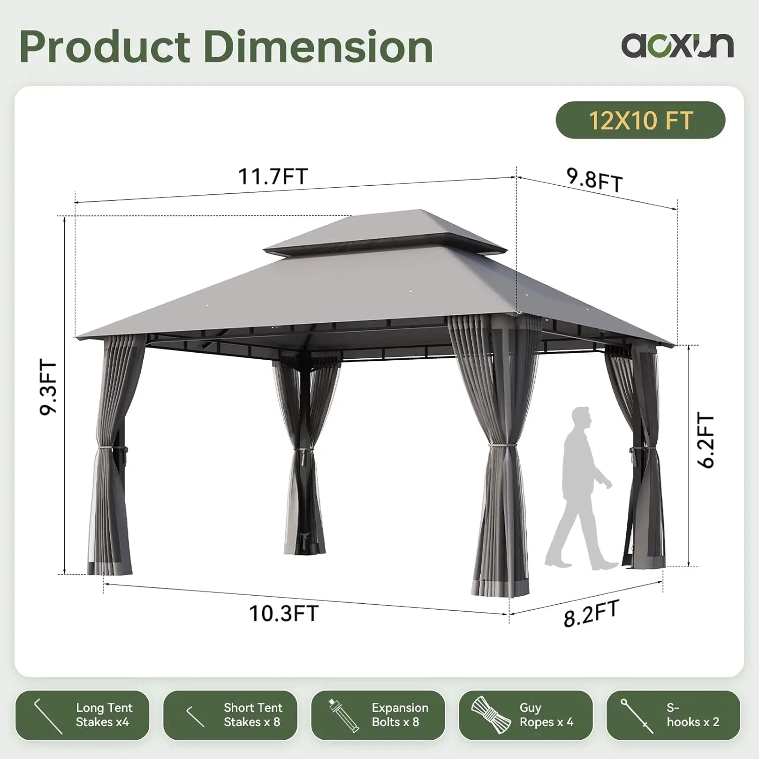Customized Heavy-Duty Outdoor Gazebo with Double Roof, Mosquito Netting & Zipper Screens, Perfect for Party & Patio Use