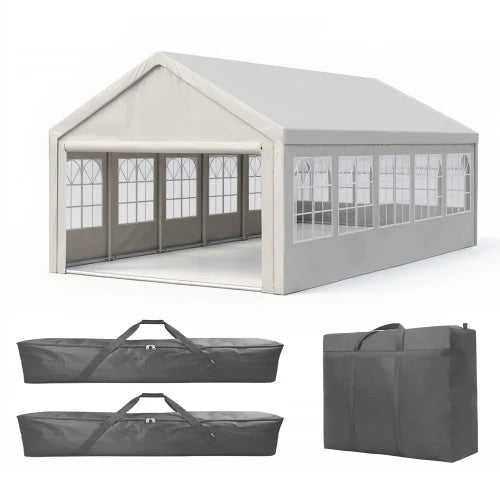 16'x32' Carport Car Canopy Party Tent with 3 Storage Bags & Removable Sidewalls, Outdoor Gazebo with 4 Ground Tubes