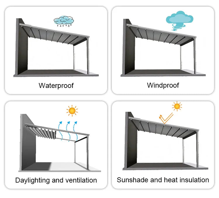 Retractable Roof Awning Aluminium Carport Gazebo Bioclimatic Electric Aluminum Outdoor Waterproof Roof Motorized Garden Pergola