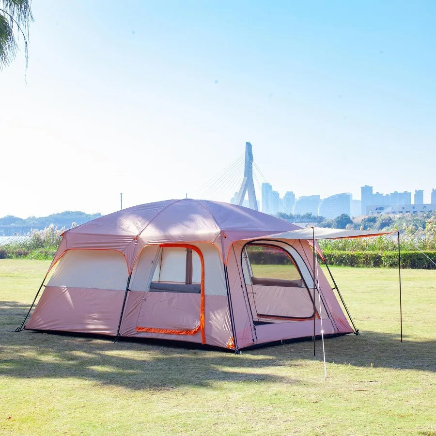 Extra Large Tent for 6101214 People with 2 Rooms 3 Doors and 3 Windows Mesh Panels Straight Wall Design Waterproof Double Layer